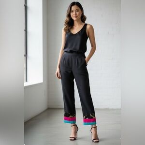 Sue Wong Global Chic Patterned Cuff Silk Pants Art Deco Size 10